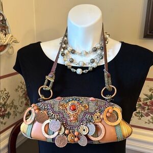 Stunning Mary Frances leather and bead clamshell one of a kind handbag